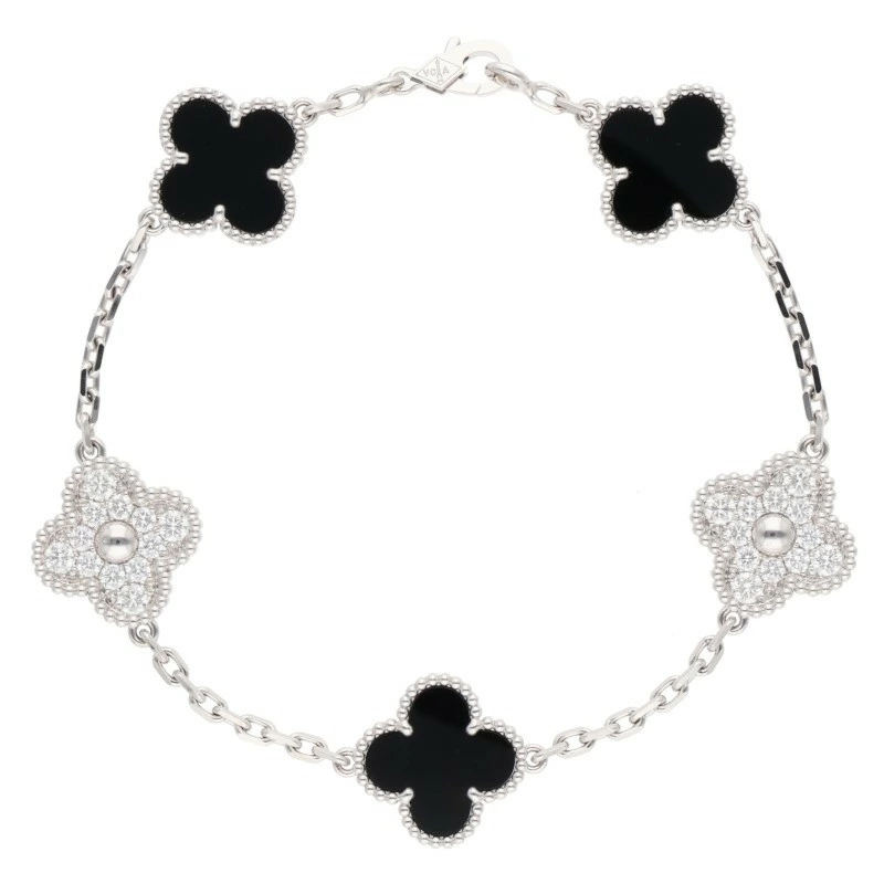 Van Cleef & Arpels ヴァンクリーフ＆アーペル ブレスレット ヴィンテージアルハンブラ 5モチーフ 18KWG/マザーオブパール シルバー金具 VCARF48400 新品同様【中古】