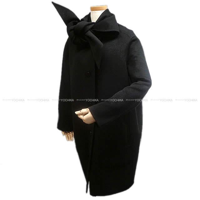 HERMES エルメス レディース 羽つき ロングコート ダブルフェイス 黒 #36 カシミア100％ 新品