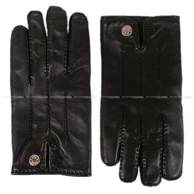 Hermes エルメス メンズ 手袋 グローブ Clous De Selle 8 5 黒 ブラック ラムスキン シルバー金具 新品未使用