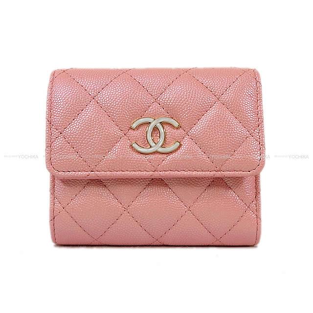 Chanel シャネル マトラッセ スモール フラップ 三つ折 コンパクト 財布 ピンク グレインド ラムスキン ゴールド金具 Ap0309 新品