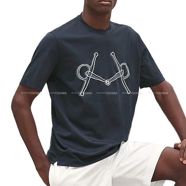 19春夏 新作 Hermes エルメス メンズ Tシャツ プラス モール プリント コットンジャージー 半袖 M ブルーニュイ コットン100 新品