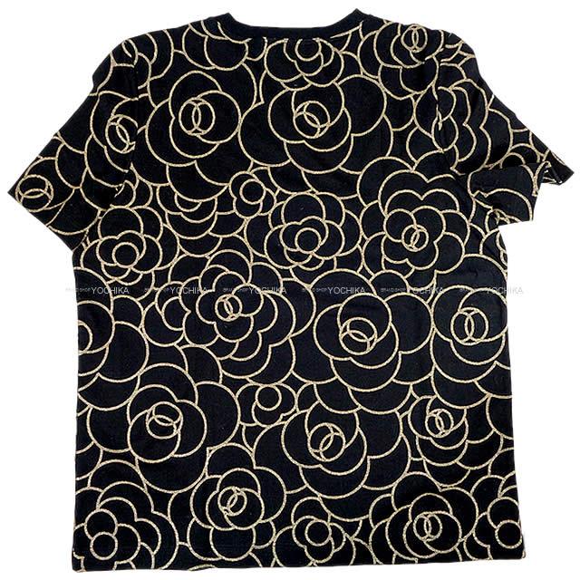 CHANEL シャネル レディース カメリア 半袖Tシャツ ポーチ付 黒(ブラック)/ゴールド コットン #36 新品未使用