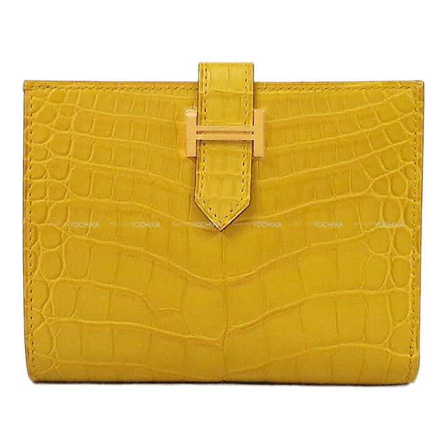HERMES エルメス 財布 ベアンコンパクト ジョーヌアンブル クロコダイル アリゲーターマット ゴールド金具 新品