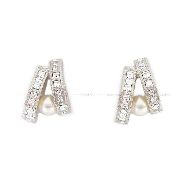 15年 春夏 Chanel シャネル ストラス パール クリスタル ピアス シルバーxパールホワイト シルバー金具 A873 新品未使用