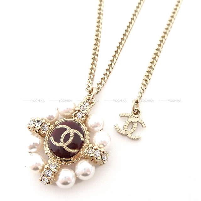 CHANEL シャネル ココマーク サークル パール クロス ラインストーン ネックレス ダークブラウン/ゴールド AB2425 新品