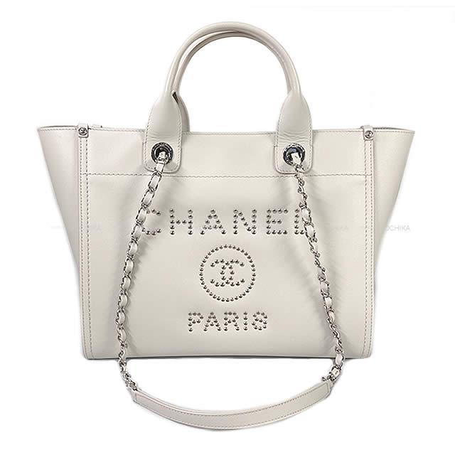 CHANEL シャネル ドーヴィル ショッピングチェーン トートバッグ アイボリー(オフホワイト) グレインドカーフスキン A57069 新品未使用