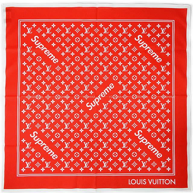 【Aランク】LOUIS VUITTON ルイヴィトン シュプリームコラボ バンダナ MP1888 コットン100％ レッド【ISEYA】