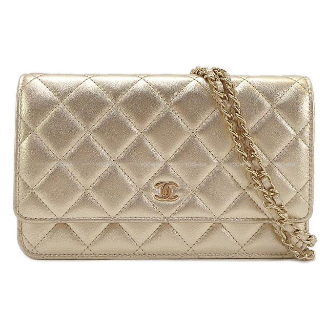 CHANEL シャネル マトラッセ チェーン ウォレット ショルダーバッグ シャンパンゴールド ラムスキン ゴールド金具 A33814 新品同様