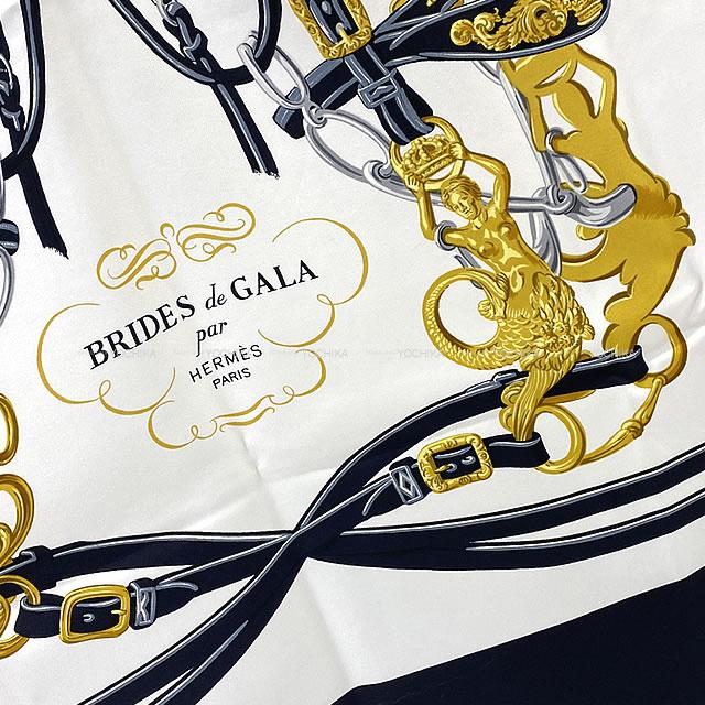 HERMES エルメス スカーフ カレ90 ブリッドドゥガラ 黒 (ブラック)/白