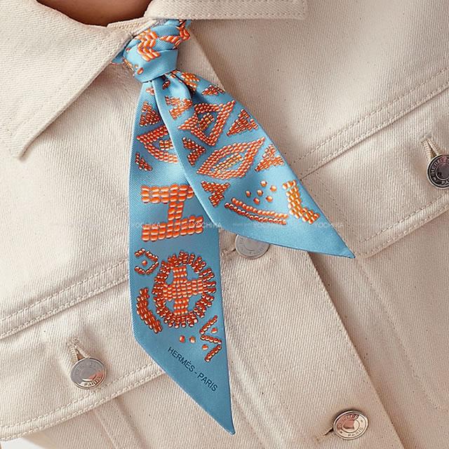 HERMES エルメス スカーフ ツイリー ケリーアンペルル ブルーアズール