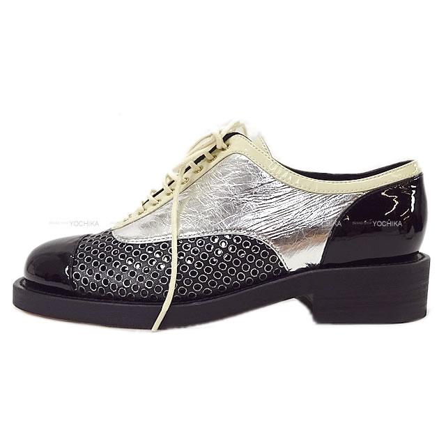 CHANEL シャネル ココマーク パンチング レースアップ フラット 