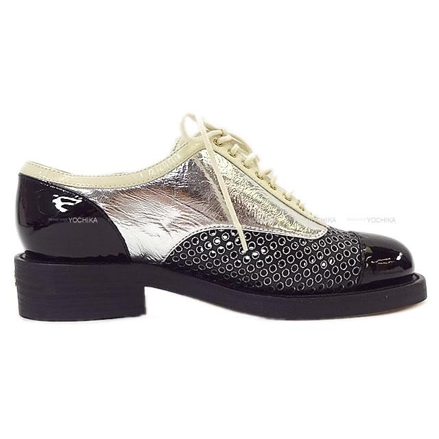 CHANEL シャネル ココマーク パンチング レースアップ フラット 