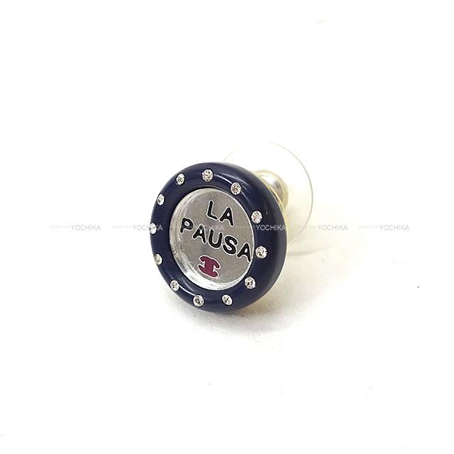 CHANEL シャネル LA PAUSA サークル ミラー ラインストーン ピアス ネイビー ゴールド金具 AB0755 新品未使用