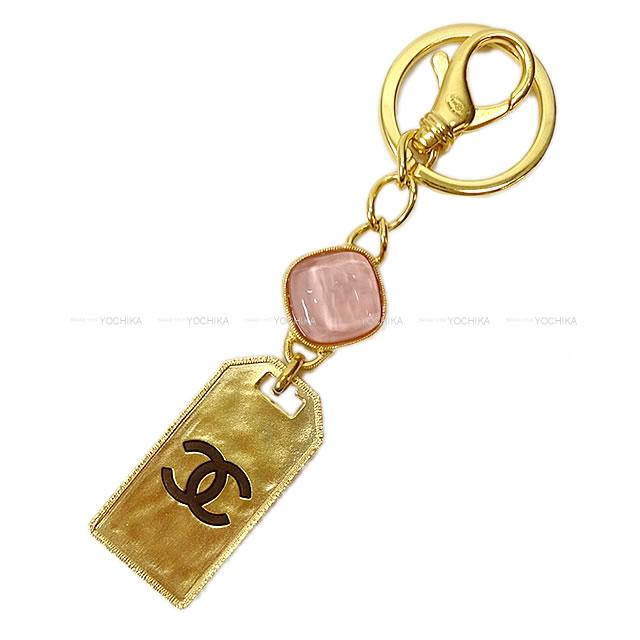 CHANEL シャネル キーホルダー キーリング ココマーク プレート ストーン ゴールドXピンク メタルXレジン ゴールド金具 新品