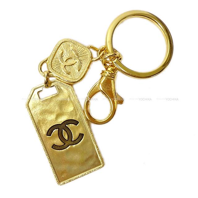 CHANEL シャネル キーホルダー キーリング ココマーク プレート ストーン ゴールドXピンク メタルXレジン ゴールド金具 新品