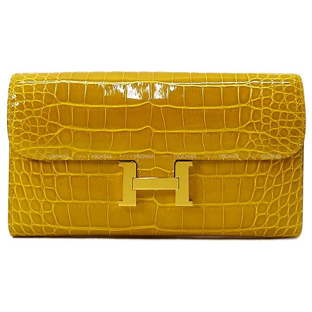 極美品 HERMES コンスタンスロング H金具 GD イエロー