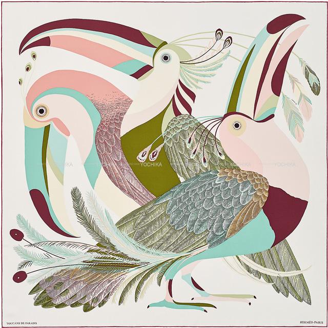 希少 色映え 夏色 エルメス シルクスカーフ カレ90 楽園のオオハシ 青緑 鳥 希少 色映え 夏色 エルメス シルクスカーフ カレ90 楽園の