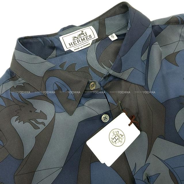 2019年限定 HERMES エルメス メンズ 総柄 プリント ドレス シャツ