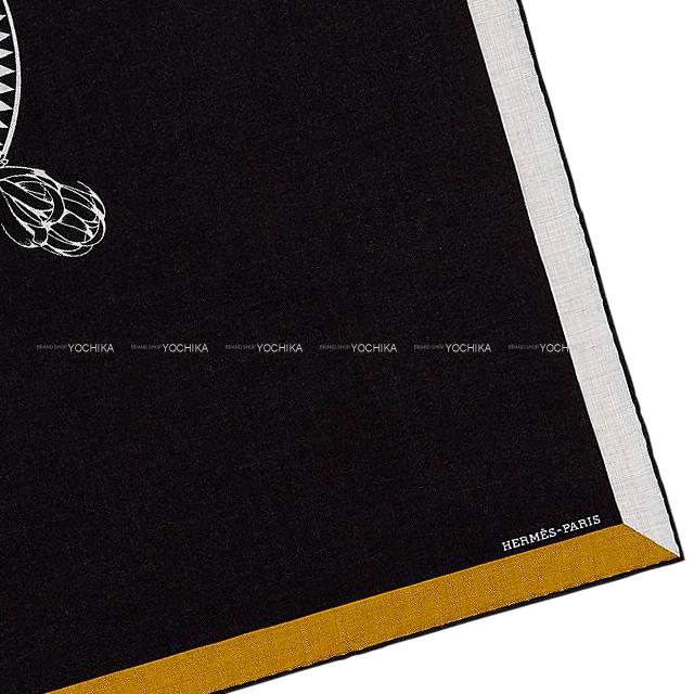 HERMES エルメス スカーフ カレ90 ブラゾン アンカドレ 黒/グリス カシミヤ70% / シルク30% 新品未使用