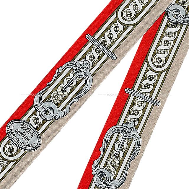 エルメス スカーフ ツイリー コーラル×ナチュラル×カーキ シルク エルメス HERMES レディース ツイリー ブリッド ドゥ クール コーラル