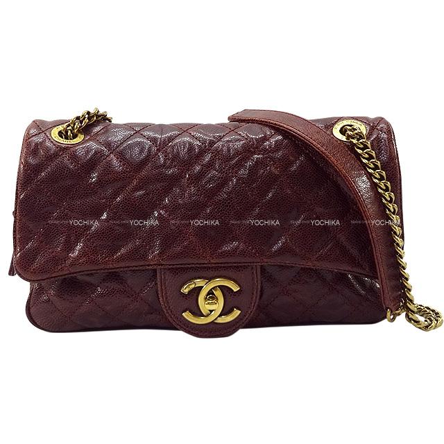CHANEL シャネル マトラッセ ココマーク ヴィンテージ Wチェーンショルダーバッグ ボルドー グレインドカーフ(キャビアスキン) ゴールド金具  A92370 新品同様【中古】