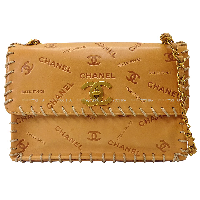 CHANEL シャネル デカココマーク ヴィンテージ ロゴ ビッグステッチ チェーンショルダーバッグ キャメル ヌメ革 マットゴールド金具 SAランク【中古】