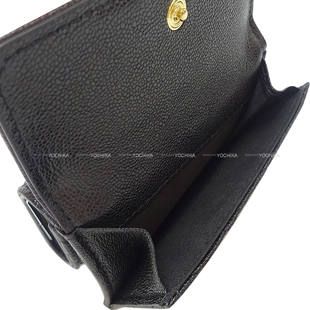 CHANEL シャネル 三つ折り財布 ボーイシャネル コンパクト 黒 グレインドカーフ(キャビアスキン) アンティークゴールド金具 A84432  新品未使用