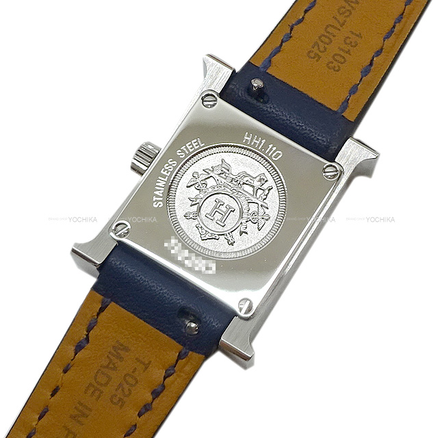HERMES エルメス 腕時計 Hウォッチ ミニ TPM シェル文字盤 HH1.110 11P ダイヤ ネイビー スイフト シルバー金具 Z刻印 新品