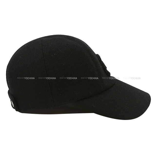 HERMES エルメス キャップ キャスケット 帽子 ディヴィス ヴァーシティー Davis Varsity #57 レディース 黒 (ブラック)  シルク ビスコース シルバー金具 新品未使用