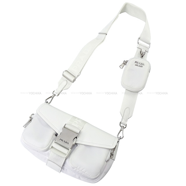 PRADA プラダ ショルダーバッグ ReNYLON マルチポケット ロゴ 白 (ホワイト) ナイロン/ブラッシュドレザー シルバー金具 1BD295  新品未使用