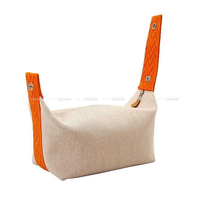HERMES エルメス ポーチ ブリッド ア ブラック PM ジグザグ オレンジ Hプリュムキャンバス シルバー金具 新品