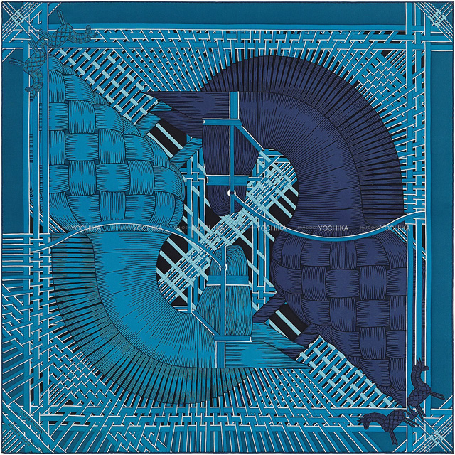 未使用保管品 エルメス 003021S カレ90 MASAN＆MASAN 2021年秋冬 HERMES エルメス スカーフ カレ90 マサン マサン ブルー