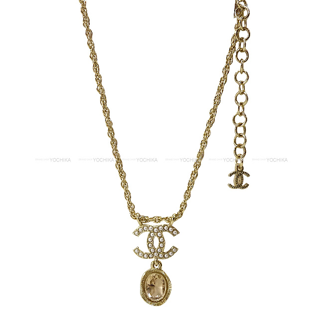 2021年秋冬 CHANEL シャネル ネックレス パールココマーク ストーン ぶら下がり シャンパンゴールド金具 AB6815 新品