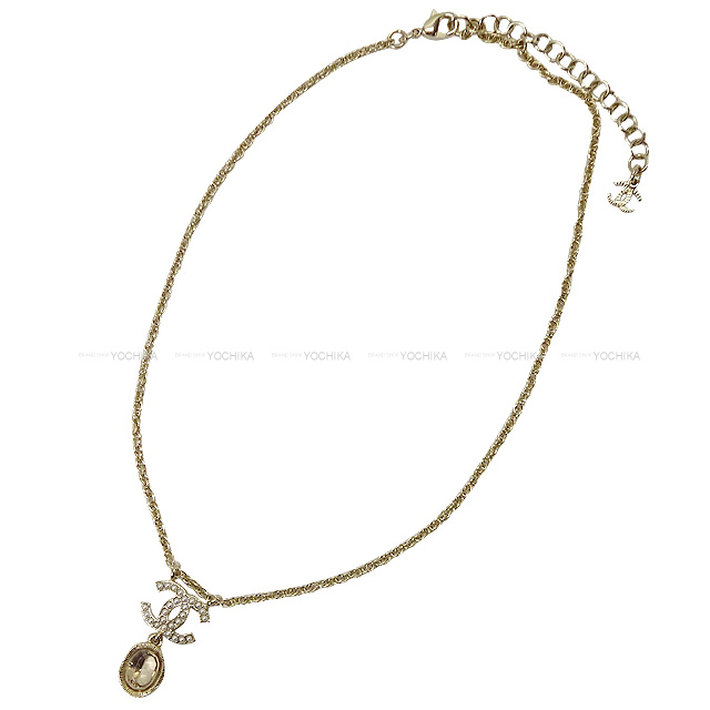 2021年秋冬 CHANEL シャネル ネックレス パールココマーク ストーン ぶら下がり シャンパンゴールド金具 AB6815 新品