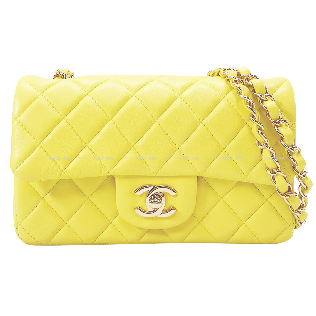 CHANEL シャネル ショルダーバッグ ミニマトラッセ20　チェーン イエロー ラムスキン シャンパンゴールド金具 A69900 新品未使用