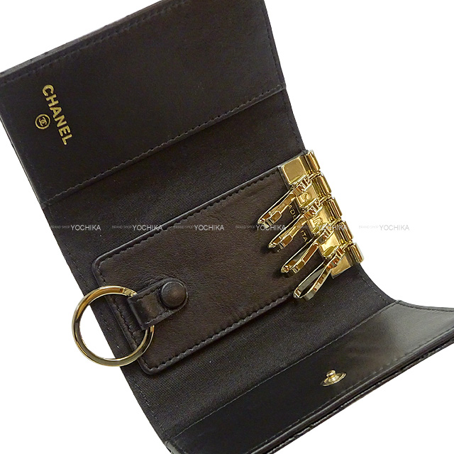 CHANEL シャネル キーケース カメリア No.5 ココマーク ステッチ 4連キーリング付き 黒 (ブラック) ラムスキン シャンパンゴールド金具  A70613 新品未使用