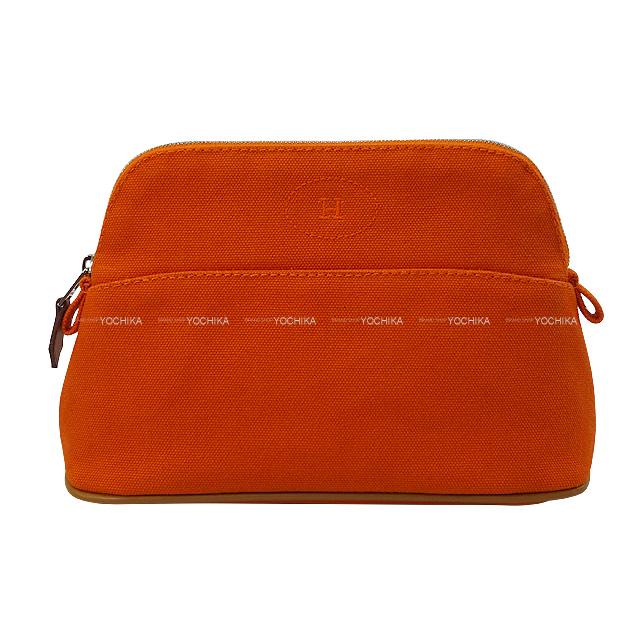 HERMES エルメス ポーチ ボリードポーチ 20/ミニ テラコッタ コットン100% シルバー金具 新品