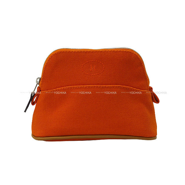 エルメス HERMES ボリードポーチ ミニ コットン オレンジ シルバー金具 エルメス HERMES ボリードポーチ20 オレンジ シルバー金具