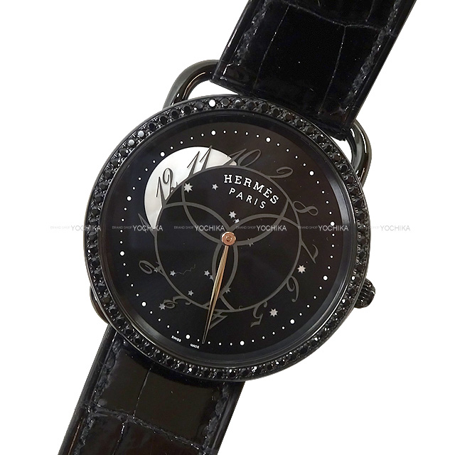 HERMES エルメス 腕時計 アルソー ロンド デ ズゥール MM 36ｍｍ AR5A.530 黒 (ブラック)  ブラッシュドステンレススティール/ブラックスピネル66個/クロコアリゲーター ブラック金具 新品未使用