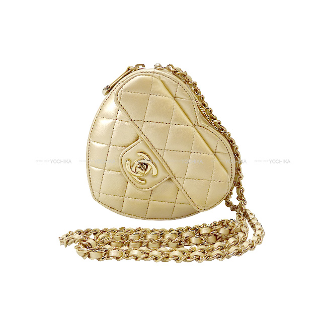 2022年春夏 CHANEL シャネル ショルダーバッグ マトラッセ ミニ ハートシェイプ ゴールド ラムスキン シャンパンゴールド金具 AP2784 新品