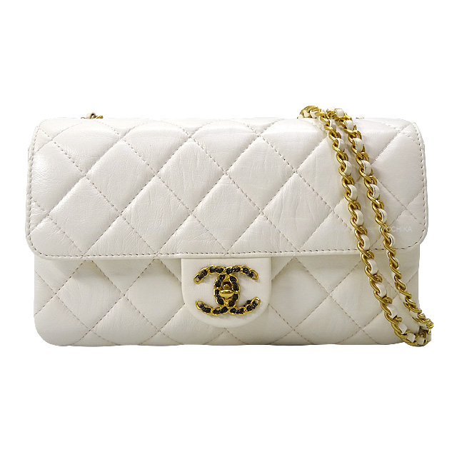 2022年 クルーズ CHANEL シャネル ショルダーバッグ チェーン ココマーク マトラッセ ミニ フラップ AS2981 アイボリー ラムスキン  ゴールド金具 新品同様【中古】
