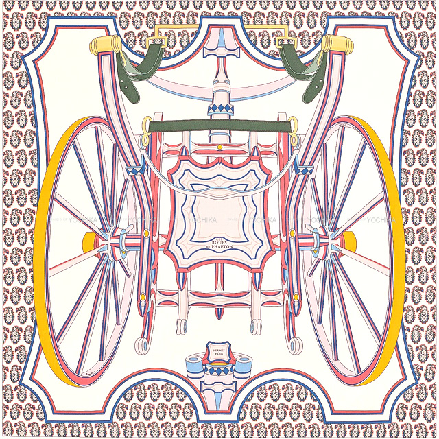 HERMES HERMES エルメス カレ 90 四輪馬車の車輪 ローズヴィフ ヴェール クレーム ピンク LES ROUES DE PHAETON シルク スカーフ