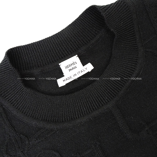 HERMES エルメス ニット 半袖ニット TORSADES 黒(Black) シルク44％/カシミヤ43％/ポリアミド10％/ポリウレタン3％ 34  新品未使用