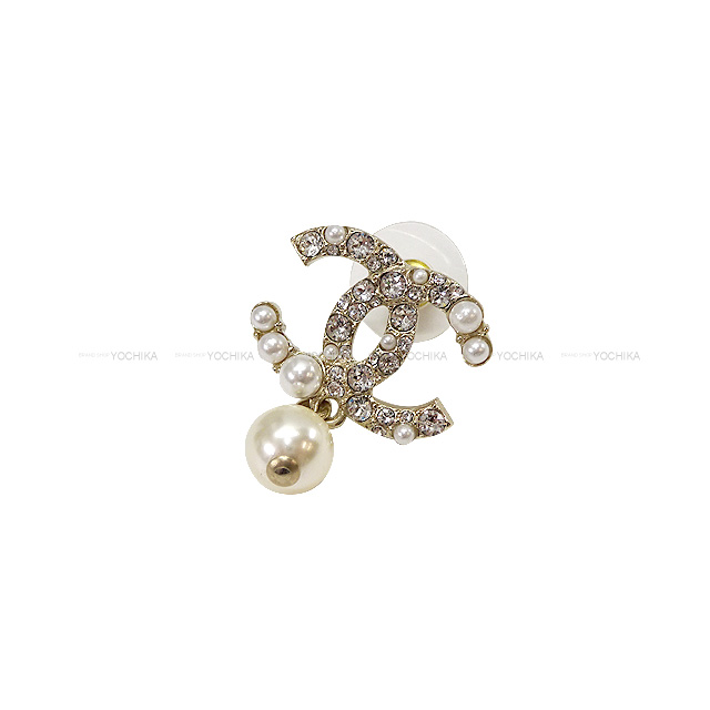2022年新作 CHANEL シャネル ピアス ココマーク パールぶら下がり ゴールド シャンパンゴールド金具 AB5737 新品同様【中古】