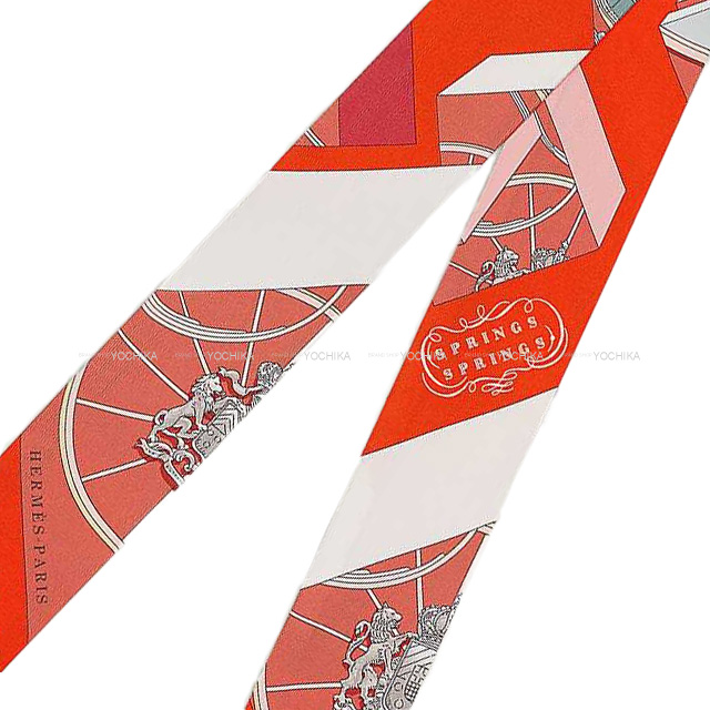 2022年秋冬 HERMES エルメス スカーフ ツイリー Springs Springs オレンジ/ボワドゥローズ/グリス シルク100％ 新品