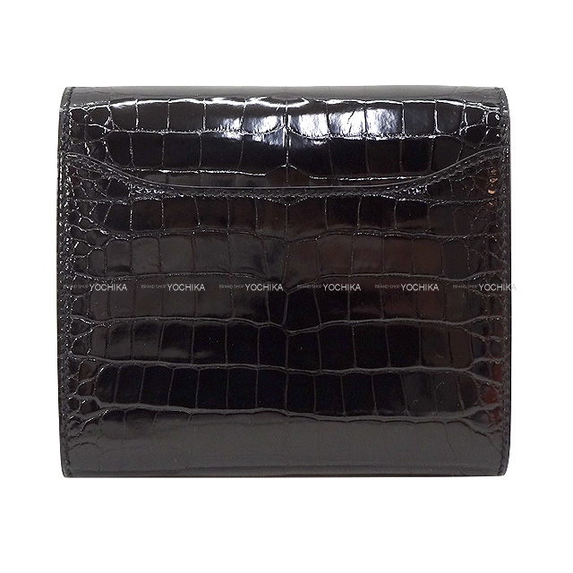 HERMES エルメス 二つ折り財布 コンスタンス コンパクト 黒 (ブラック) クロコダイルアリゲーター ローズゴールド金具 D刻印 新品未使用