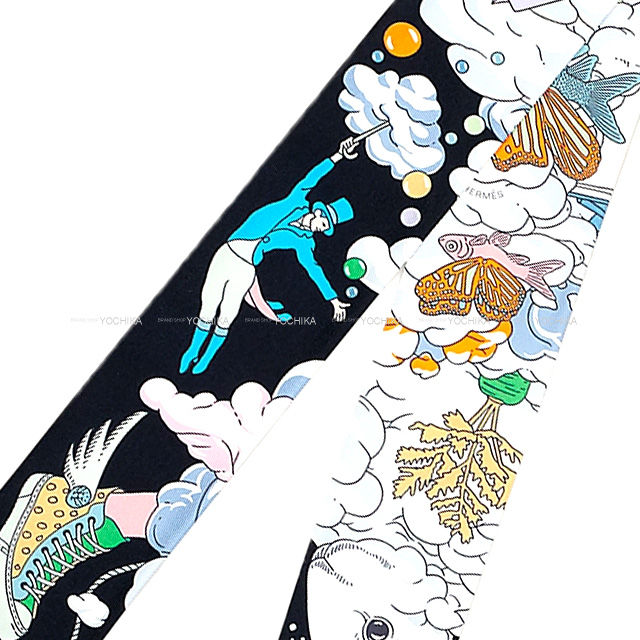 2022年秋冬 HERMES エルメス スカーフ ツイリー 私の雲 Sur Mon Nuage 黒/モーヴ/マルチカラー シルク100％ 新品