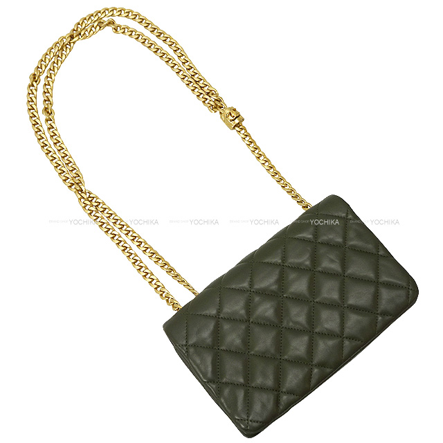 2022年 秋冬 新作 CHANEL シャネル ショルダーバッグ マトラッセ ココマーク アジャスター付 フラップ チェーン カーキ ラムスキン  マットゴールド金具 AS3609 新品
