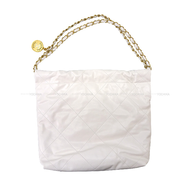2022年 CHANEL シャネル ハンドバッグ シャネル22 マトラッセ メダルチャーム付 スモール ホーボー 白 (ホワイト)/黒 (ブラック)  カーフスキン マットゴールド金具 AS3260 新品同様【中古】