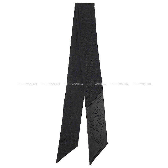 HERMES エルメス スカーフ ツイリー Quadrige pointes cuir 黒 (ブラック) シルク/カーフレザー 新品